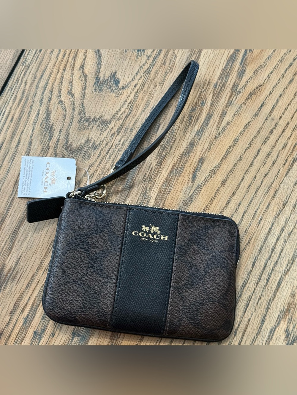 Corner Zip Wristlet In Signature Canvas With Stripe NWT